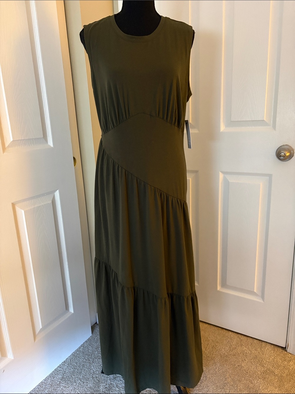 DKNY Olive Sleeveless Tiered Maxi Dress